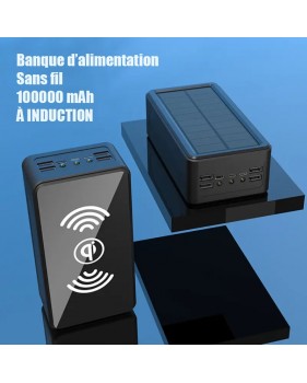 Chargeur Batterie Externe Solaire Sans Fil INDUCTION Noir 100000Mah Power Bank Portable