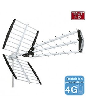 Antenne extérieure UHF TNT HD trinappe à fiche F - 43 éléments - Canaux 21-60 - 15dB - Filtre 4G intégré