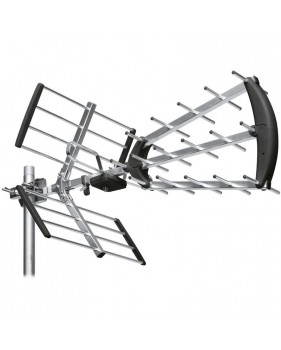 Antenne d'Extérieur Trinappe UHF 20 dB à fiche F - 460 - 790 MHz, Canaux 21/60, Idéale pour les combles