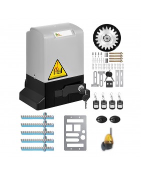 Motorisation Portail Coulissant Ouvre-Porte + 4 Télécommandes 370W + 5 crémaillères Métal zinguée + Feu A LED FLASHLED