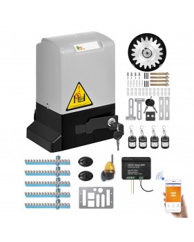 Motorisation Portail Coulissant Ouvre-Porte + 4 Télécommandes + 5 crémaillères + Feu A LED + Récepteur WIFI intelligent