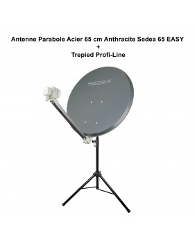 Kit Parabole Acier 65 cm Anthracite Sedea Trepied Réglable jusqu'à 180 cm Gain dB, Facteur de Bruit 0,1 dB,Montage facile