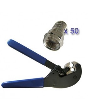 Pack Pince a sertir Professionnelle CHESS + 50 Fiches F a sertir pour cable coaxial 7mm 19/17 V(P)atc