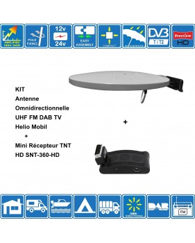KIT Antenne Omni UHF FM DAB TV Helio Mobil + Mini Récepteur