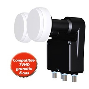 LNB Monobloc 6° QUAD 0,2dB Inverto Black  - Compatible TVHD - 5 ans de garantie