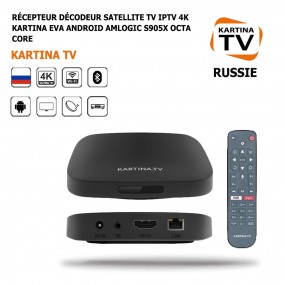 Récepteur Décodeur Satellite Tv IPTV 4K Kartina Eva Android Commandes Vocales Dune Bluetooth Processeur Amlogic S905X Octa Core