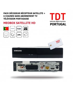 Pack Décodeur Récepteur Satellite MeoBox HD Télévision Portugaise Par SAT + 6 Chaines, HD, Sans Abonnement TV, Digitale