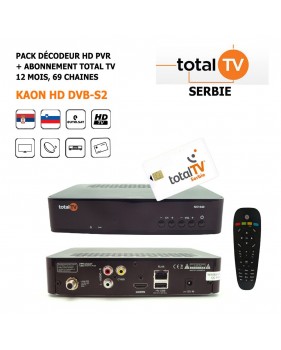 Pack Décodeur Satellite HD PVR Kaon HD DVB-S2 + Abonnement Total Tv 12 mois, 122 Chaines, Serbes, Slovènes et Serbo-Croates
