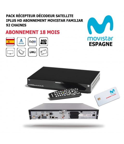 Pack Récepteur Décodeur Satellite iPlus HD + Abonnement 18 mois Movistar-Familiar-DST800SOG