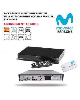 Pack Récepteur Décodeur Satellite iPlus HD + Abonnement TV Espagnol Movistar Familiar 18 mois 92 Chaînes