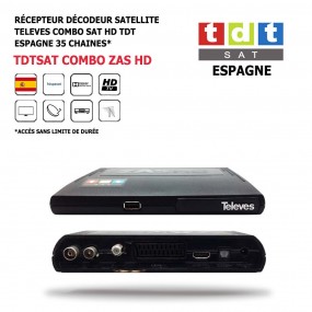 Récepteur Décodeur Satellite Televes TDT Espagne Combo-ZAS-HD