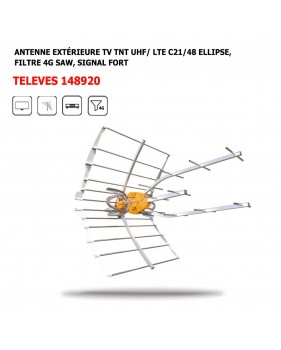 Antenne extérieure TV TNT UHF LTE C21/48 Televes Ellipse, Filtre 4G SAW, Signal Fort, Gain 40 dB, Angle d'ouverture 30°, 4K, TDT