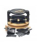 Machine à Raclette Rond 8 Personnes 1500W Finition Bois KITCHEN CHEF - KCWOOD 8 SUPER, Thermostat Réglable, Cuisson, Spatules