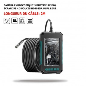 Caméra Endoscopique Industrielle Dual Lens Ecran IPS 4.3 Pouces HD 1080P Automobile Etanchéité IP68 2600mAh 2M 8mm/5.5mm  3.9mm