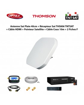Antenne Satellite Plate 40cm  Récepteur Satellite HD THS806 TNTSAT  Câble HDMI  Pointeur Satellite + Câble Coax 10m + 2 Fiches F