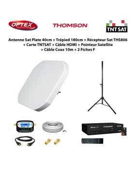 Antenne Sat Plate 40cm + Trépied 180cm + Récepteur THS806 TNTSAT + Câble HDMI + Pointeur + Câble Coax 10m + 2 Fiches F