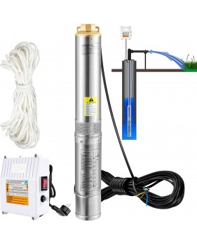 Pompe Immergée pour Puits 190 L /min 57 m Pompe à Eau pour Puits Profond en Acier Inox, Électrique 1100 W Submersible Automatiqu