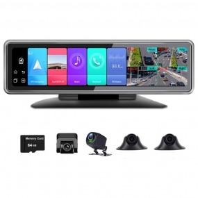 Dash Cam Android DVR 4G 360° Ecran Panoramique 12 Pouces Avec 4 caméras d'enregistrement WiFi GPS Bluetooth Voiture Rétroviseur