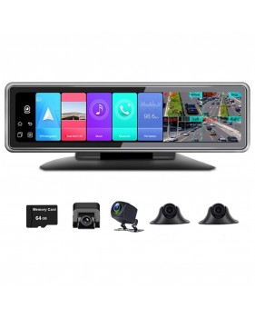 Dash Cam Android DVR 4G 360° Ecran Panoramique 12 Pouces Avec 4 caméras d'enregistrement WiFi GPS Bluetooth Voiture Rétroviseur