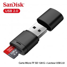 Carte Micro TF SD classe 10 SanDisk avec lecteur USB 2.0 - originale, carte mémoire pour tout support numérique