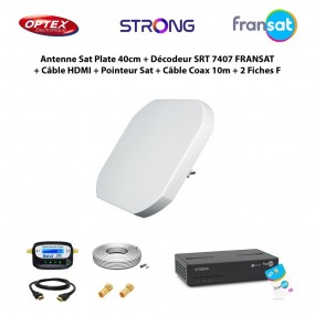 Kit Antenne Satellite Plate 40cm + Décodeur SRT 7407 HD FRANSAT + Câble HDMI + Pointeur Satellite + Câble Coaxial 10m + 2 Fiches