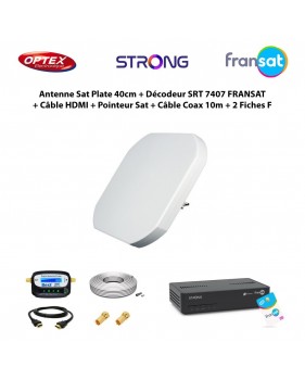 Kit Antenne Satellite Plate 40cm + Décodeur SRT 7407 HD FRANSAT + Câble HDMI + Pointeur Satellite + Câble Coaxial 10m + 2 Fiches