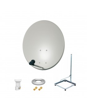 Kit Antenne Parabole 80cm Acier + Support balcon Acier 1m pour dalle béton 50X50cm + LNB single + Câble coax 25m + 2 fiches F