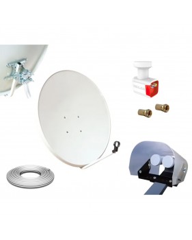 Kit Parabole 80cm Acier + LNB Twin 0,1 dB Full HD + Protection LNB Anti-pluie + 20m Câble Coaxial Twin + 2 Fiches F