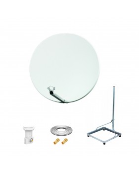 Kit Antenne Parabole 75 cm fibre + Support balcon Acier 1m pour dalle béton 50X50cm + LNB single + Câble coax 25m + 2 fiches F