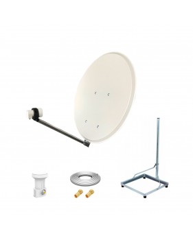 Kit Antenne Parabole 65 cm Acier + Support balcon Acier 1m pour dalle béton 50X50cm + LNB single + Câble coax 25m + 2 fiches F