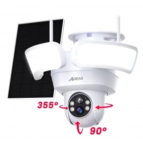 Caméra solaire de surveillance, sans fil avec 3MP full HD, Vision Nocturne 360 °, prise en charge de l' APP Alexa + Carte micro