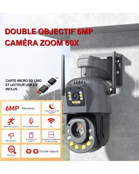Caméra Surveillance Extérieure Double Objectif IP HD Sécurité 6MP