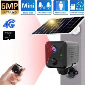 Mini caméra à panneau solaire extérieure, sécurité CCTV, Carte vidéo 4G, Wi-Fi, 5MP+ Carte TF 128 GB