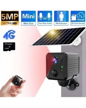 Mini caméra à panneau solaire extérieure, sécurité CCTV, Carte vidéo 4G, Wi-Fi, 5MP+ Carte TF 128 GB