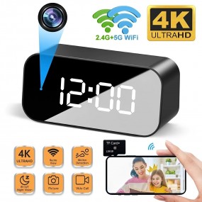 Mini caméra d'horloge de Wifi, 4K HD de surveillance de sécurité à domicile résistant à 2.4 G et de vision nocturne + Carte micr