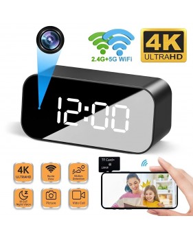 Mini caméra d'horloge de Wifi, 4K HD de surveillance de sécurité à domicile résistant à 2.4 G et de vision nocturne + Carte micr