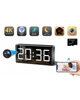 Mini caméra d'horloge de Sécurité WiFi 4K HD avec une application intelligente et détection de Mouvement + Carte micro TF SD 128