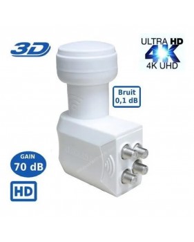 LNB Quad SR-4088, 0.1dB High Gain 70 DB - Tête Parabole Universelle Compatible Full HD 4K TNTSAT Canal+ Astra et FRANSAT