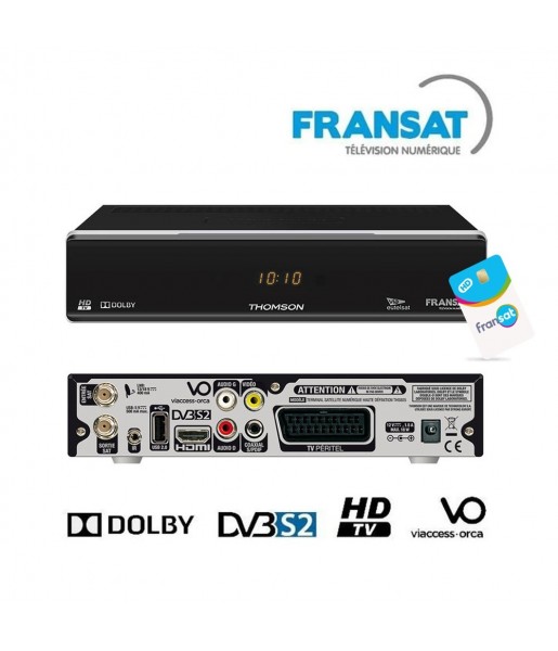 Récepteur Décodeur TNT HD satellite FRANSAT HD THOMSON THS 805 - Carte Fransat incluse, 12V, PVR via USB, TimeShift