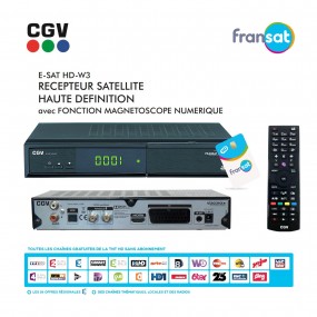 Récepteur Décodeur Enregistreur Satellite HD CGV E-SAT HD-W3 + Carte FRANSAT - Time Shift, Lecteur Multimédia, Timer, Instant