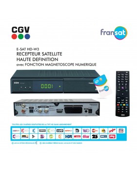 Récepteur Décodeur Enregistreur Satellite HD CGV E-SAT HD-W3 + Carte FRANSAT - Time Shift, Lecteur Multimédia, Timer, Instant