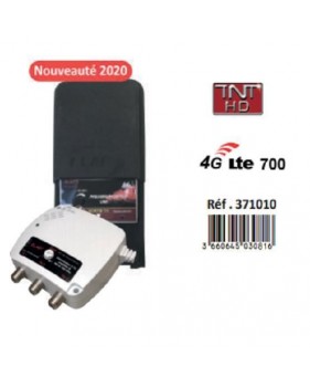 Kit Préamplificateur De Mât 1 Entrée Uhf Tnt Réglable - Gain 40 Db Avec Alimentation 12 V 50 Ma 3 Sorties Tv - Filtré 4g Lte 700