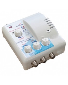Amplificateur distributeur intérieur 3 sorties F UHF Tonna 402663 - Filtre LTE 700 4G 5G, Gain 22 x 3 dB, réglable avec mesureur
