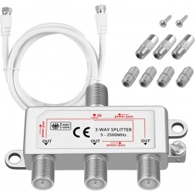 Neoteck Séparateur Cable 3 Voies Satellite TV Aérien Kit F Connecteur Male vers Femelle Large Bande avec Fiches F Cable Coaxial