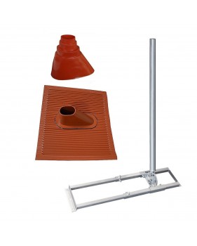 Support de chevrons de toit charpente Fixation Antenne Parabole Acier 1m Mât 48mm + Manchon Rouge + Tuile plastique / Alu Rouge