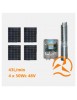 Kit solaire complet pompage 50 mètres 24-48 Volts 160 Watts 45 L/min avec 4 panneaux 50 W 12V
